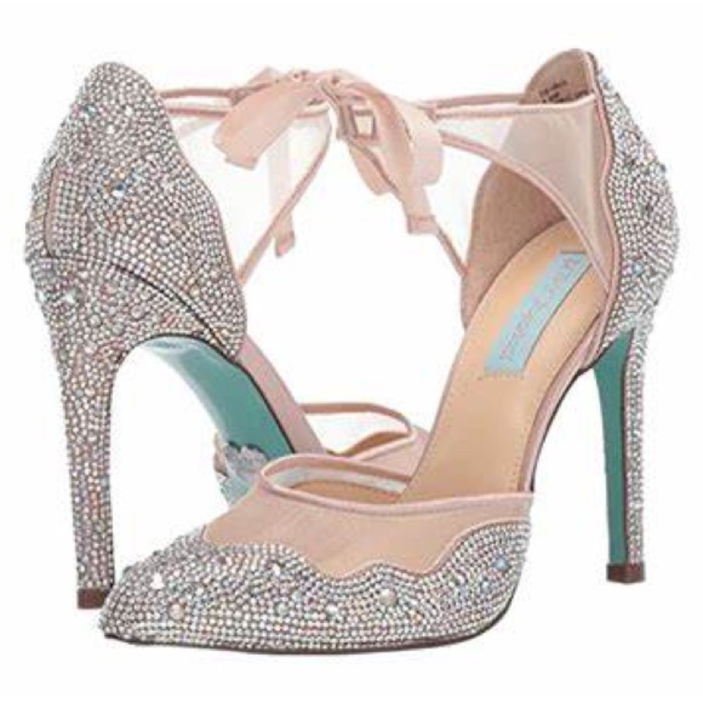 Betsey Johnson Iris Satin Rhinestone Stiletto Pumps